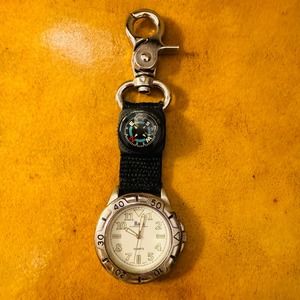 Bass Clip on Stainless Steel Watch with Compass Outdoors Golf